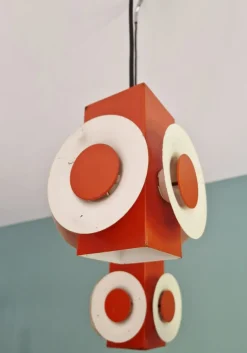 Hot Pamono Space Age Cascade Chandelier in Orange and White Lacquered Metal from Raak, 1970s