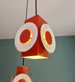 Hot Pamono Space Age Cascade Chandelier in Orange and White Lacquered Metal from Raak, 1970s