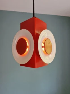 Hot Pamono Space Age Cascade Chandelier in Orange and White Lacquered Metal from Raak, 1970s