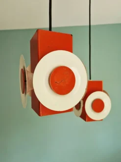 Hot Pamono Space Age Cascade Chandelier in Orange and White Lacquered Metal from Raak, 1970s