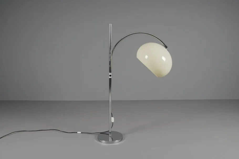 New Pamono Space Age Chrome and Plastic Adjustable Arch Floor Lamp, Italy, 1970s