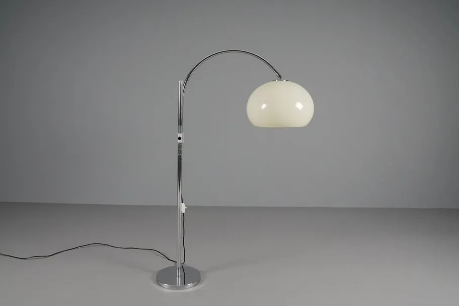New Pamono Space Age Chrome and Plastic Adjustable Arch Floor Lamp, Italy, 1970s