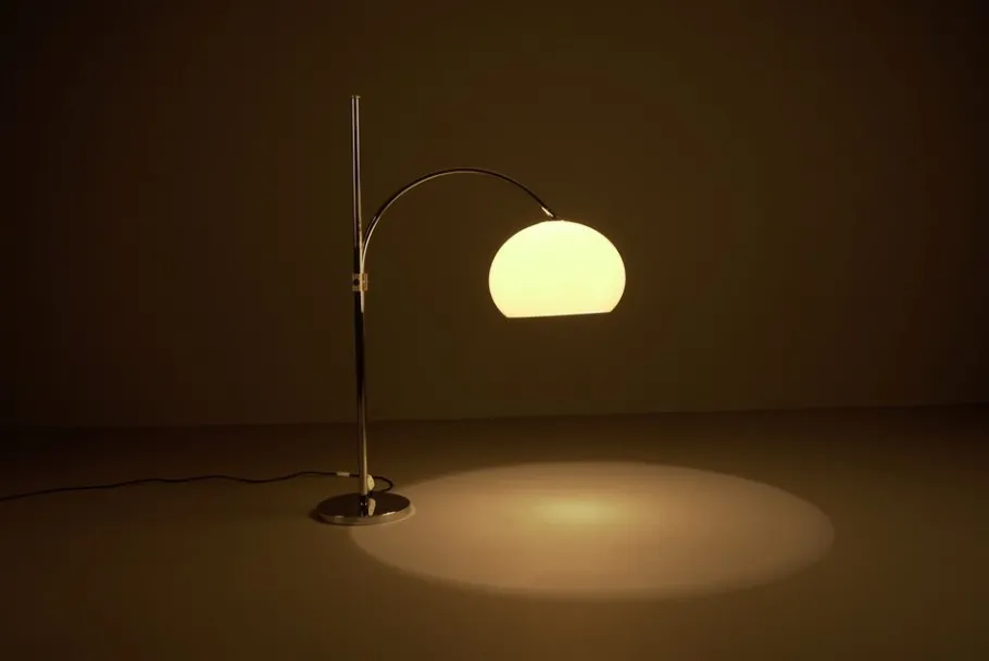 New Pamono Space Age Chrome and Plastic Adjustable Arch Floor Lamp, Italy, 1970s
