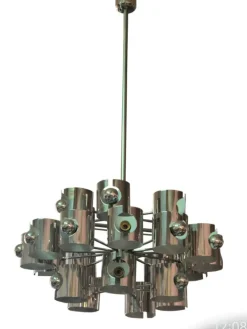 Hot Pamono Space Age Chrome Chandelier attributed to Gaetano Sciolari, 1970s