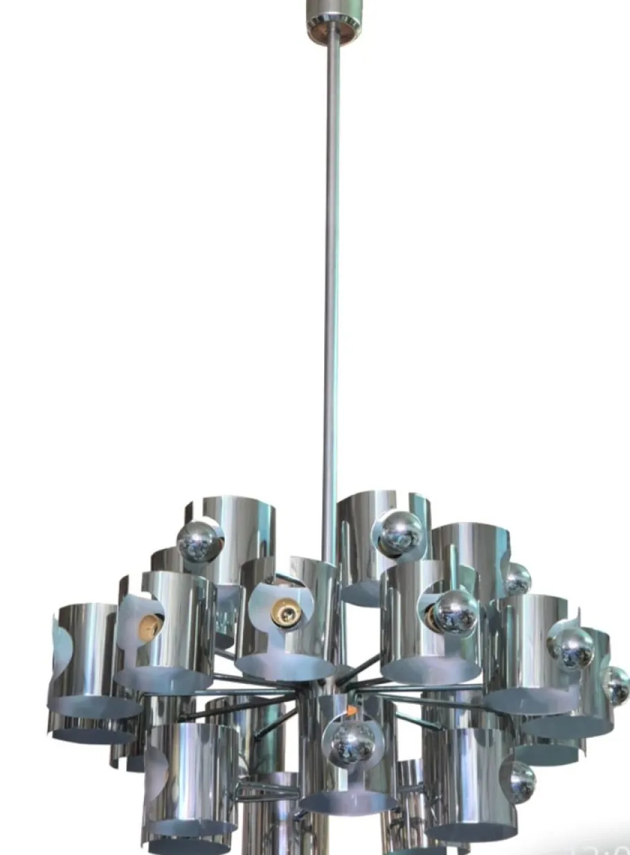Hot Pamono Space Age Chrome Chandelier attributed to Gaetano Sciolari, 1970s