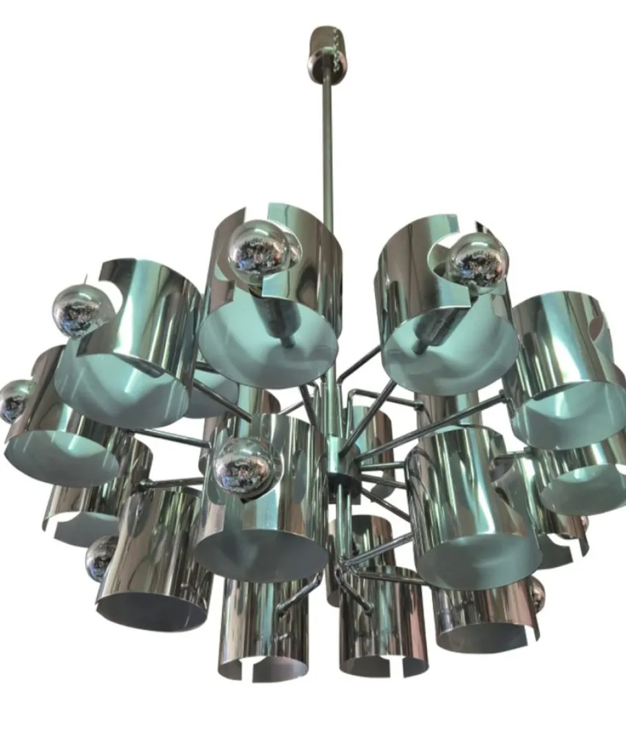 Hot Pamono Space Age Chrome Chandelier attributed to Gaetano Sciolari, 1970s