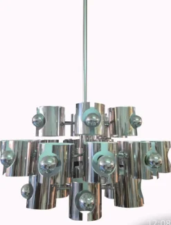 Hot Pamono Space Age Chrome Chandelier attributed to Gaetano Sciolari, 1970s