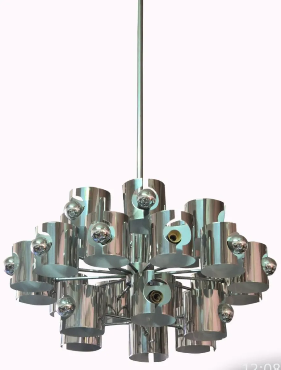 Hot Pamono Space Age Chrome Chandelier attributed to Gaetano Sciolari, 1970s