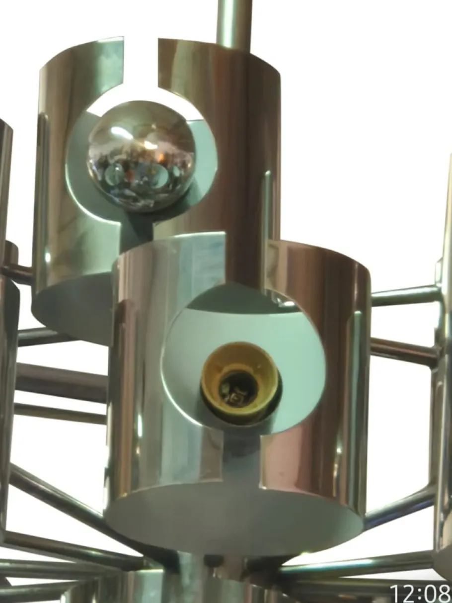 Hot Pamono Space Age Chrome Chandelier attributed to Gaetano Sciolari, 1970s
