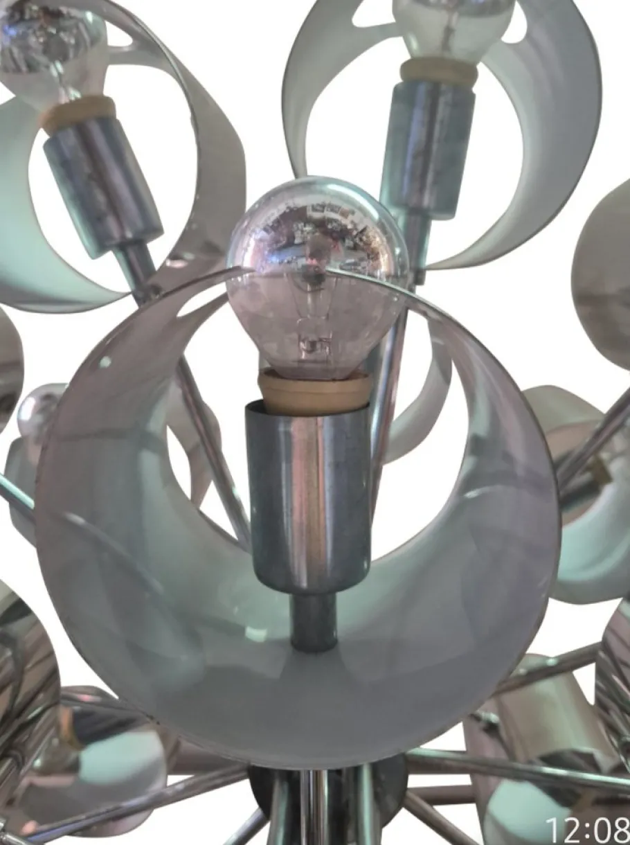 Hot Pamono Space Age Chrome Chandelier attributed to Gaetano Sciolari, 1970s