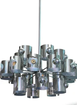Hot Pamono Space Age Chrome Chandelier attributed to Gaetano Sciolari, 1970s
