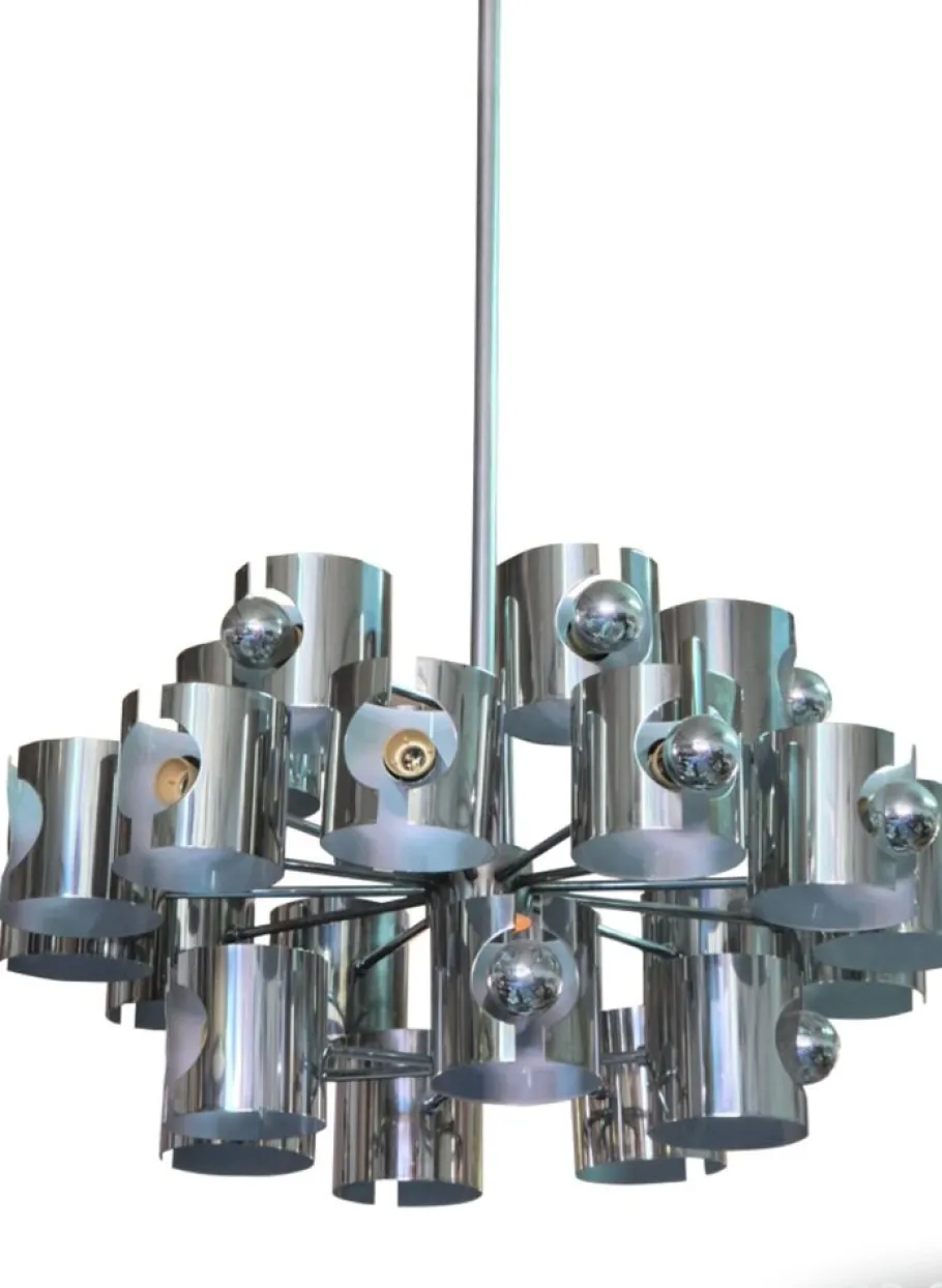 Hot Pamono Space Age Chrome Chandelier attributed to Gaetano Sciolari, 1970s