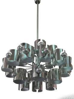 Hot Pamono Space Age Chrome Chandelier attributed to Gaetano Sciolari, 1970s