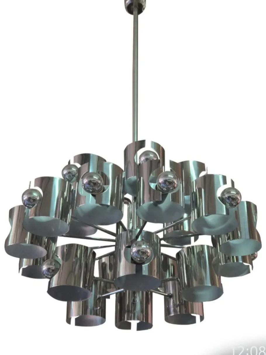 Hot Pamono Space Age Chrome Chandelier attributed to Gaetano Sciolari, 1970s