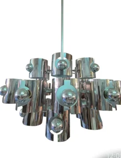 Hot Pamono Space Age Chrome Chandelier attributed to Gaetano Sciolari, 1970s