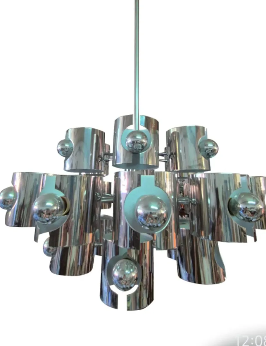 Hot Pamono Space Age Chrome Chandelier attributed to Gaetano Sciolari, 1970s
