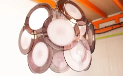 Discount Pamono Space Age Disc Chandelier with Pink and White Hand-Blown Murano Glass Pendants by Gino Vistosi, 1970s