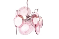 Discount Pamono Space Age Disc Chandelier with Pink and White Hand-Blown Murano Glass Pendants by Gino Vistosi, 1970s