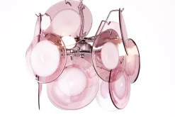 Discount Pamono Space Age Disc Chandelier with Pink and White Hand-Blown Murano Glass Pendants by Gino Vistosi, 1970s