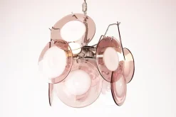 Discount Pamono Space Age Disc Chandelier with Pink and White Hand-Blown Murano Glass Pendants by Gino Vistosi, 1970s