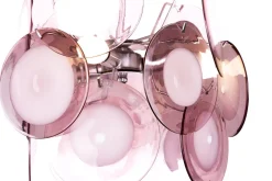 Discount Pamono Space Age Disc Chandelier with Pink and White Hand-Blown Murano Glass Pendants by Gino Vistosi, 1970s