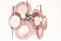 Discount Pamono Space Age Disc Chandelier with Pink and White Hand-Blown Murano Glass Pendants by Gino Vistosi, 1970s