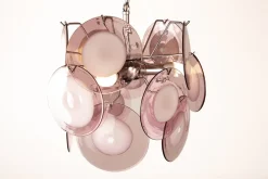 Discount Pamono Space Age Disc Chandelier with Pink and White Hand-Blown Murano Glass Pendants by Gino Vistosi, 1970s