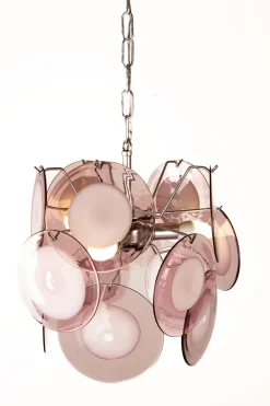 Discount Pamono Space Age Disc Chandelier with Pink and White Hand-Blown Murano Glass Pendants by Gino Vistosi, 1970s