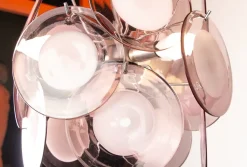Discount Pamono Space Age Disc Chandelier with Pink and White Hand-Blown Murano Glass Pendants by Gino Vistosi, 1970s