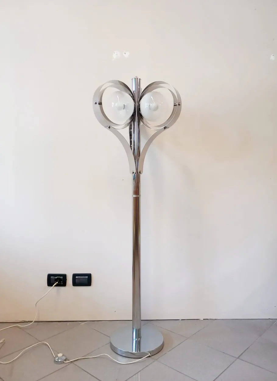 New Pamono Space Age Floor Lamp with Three Lights in Chromed Metal, 1970s