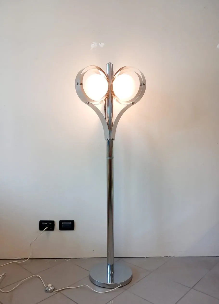 New Pamono Space Age Floor Lamp with Three Lights in Chromed Metal, 1970s