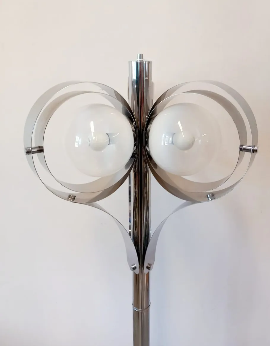 New Pamono Space Age Floor Lamp with Three Lights in Chromed Metal, 1970s