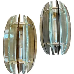 Hot Pamono Space Age Italian Green and Smoked Glass Wall Sconces by Veca, 1960s, Set of 2