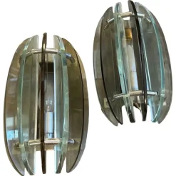 Hot Pamono Space Age Italian Green and Smoked Glass Wall Sconces by Veca, 1960s, Set of 2