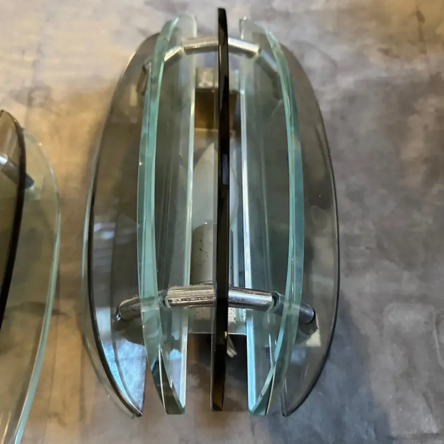 Hot Pamono Space Age Italian Green and Smoked Glass Wall Sconces by Veca, 1960s, Set of 2