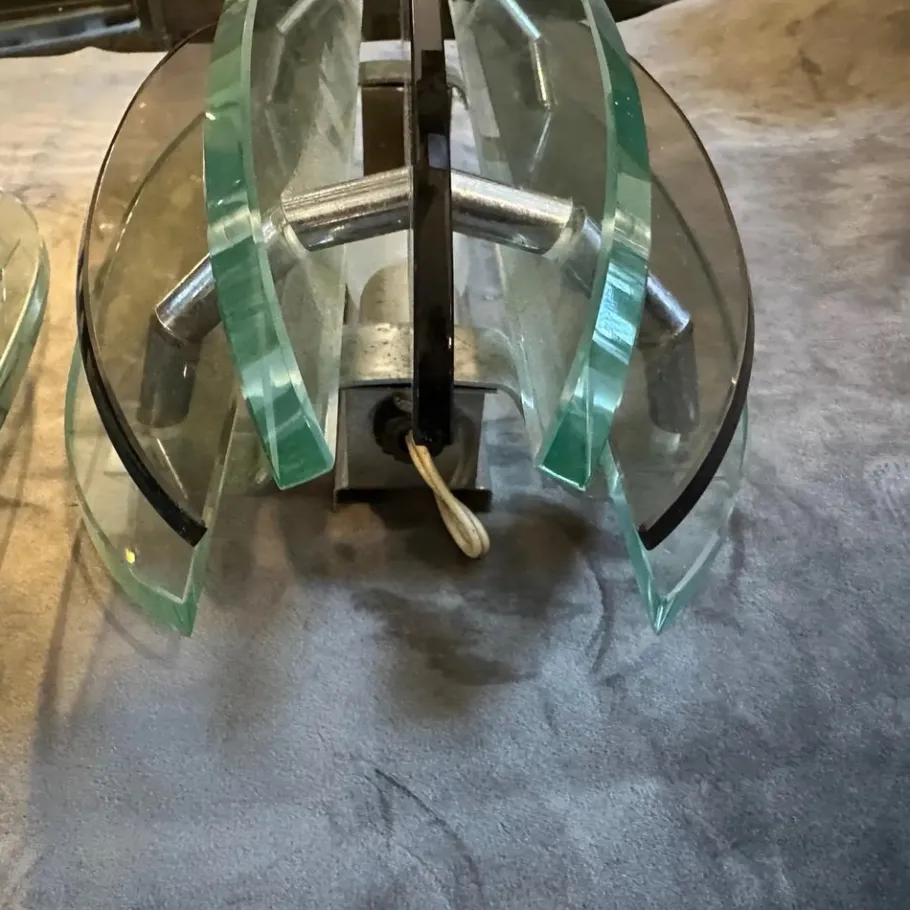 Hot Pamono Space Age Italian Green and Smoked Glass Wall Sconces by Veca, 1960s, Set of 2