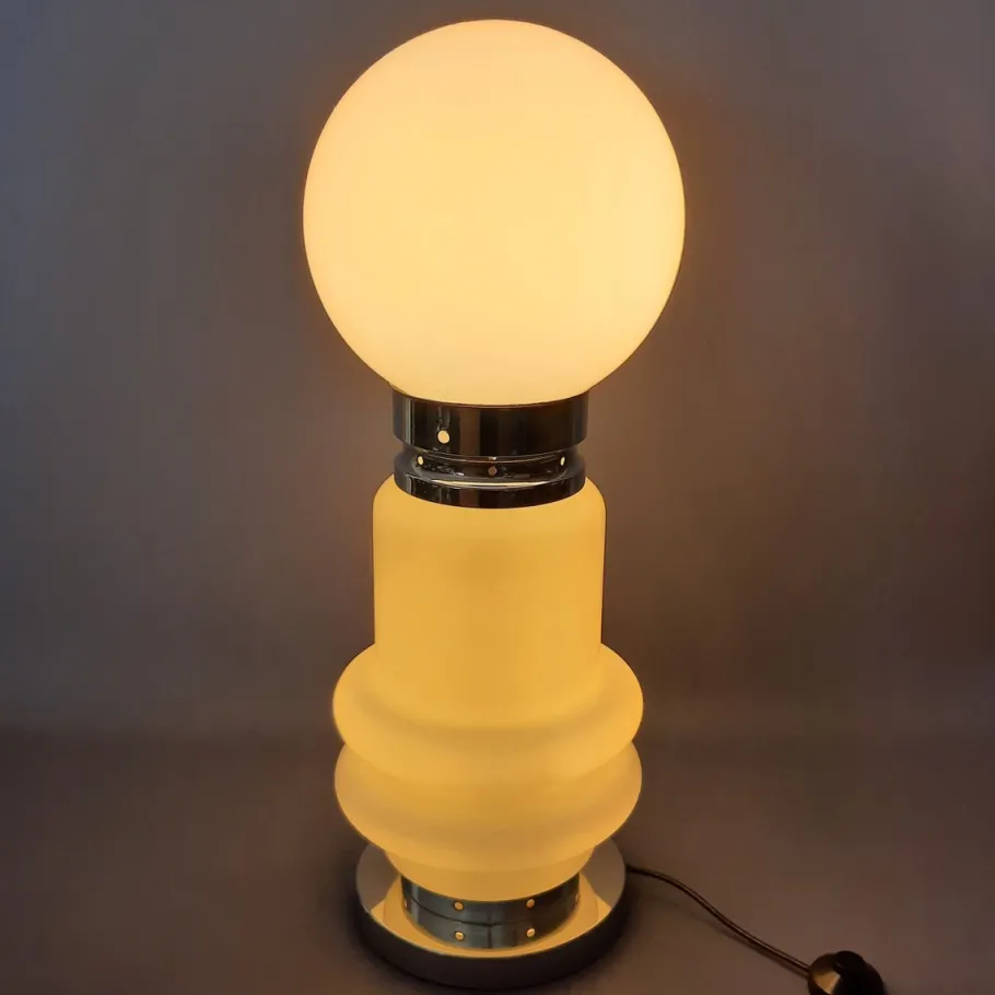 New Pamono Space Age Metal and Murano Glass Table Lamp, 1970s