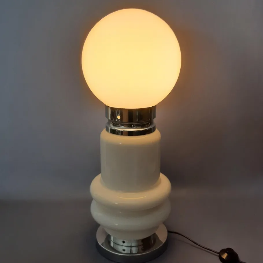 New Pamono Space Age Metal and Murano Glass Table Lamp, 1970s