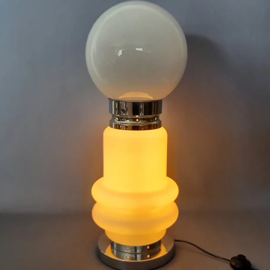 New Pamono Space Age Metal and Murano Glass Table Lamp, 1970s