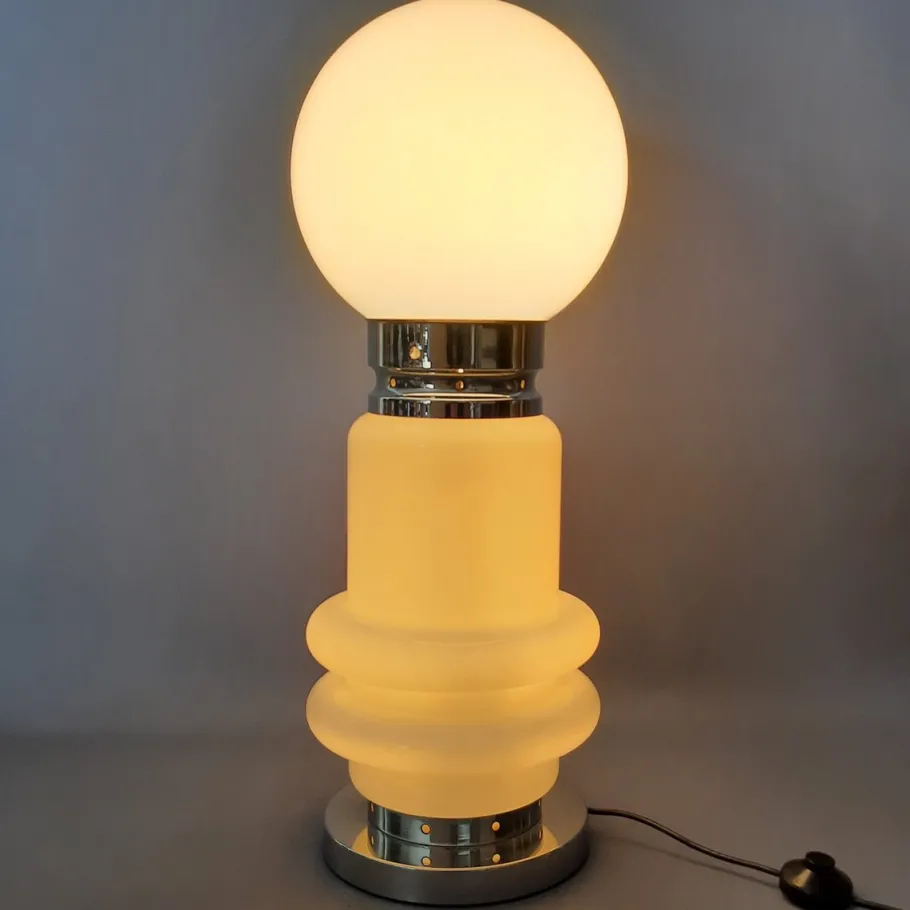 New Pamono Space Age Metal and Murano Glass Table Lamp, 1970s