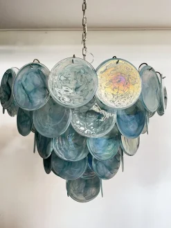 Clearance Pamono Space Age Murano Chandelier with 57 Blue Albaster Iridescent Glasses, 1990s