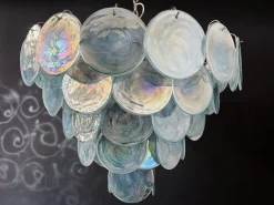 Clearance Pamono Space Age Murano Chandelier with 57 Blue Albaster Iridescent Glasses, 1990s
