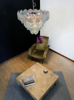 Clearance Pamono Space Age Murano Chandelier with 57 Blue Albaster Iridescent Glasses, 1990s