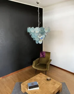 Clearance Pamono Space Age Murano Chandelier with 57 Blue Albaster Iridescent Glasses, 1990s