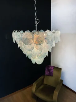 Clearance Pamono Space Age Murano Chandelier with 57 Blue Albaster Iridescent Glasses, 1990s