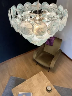 Clearance Pamono Space Age Murano Chandelier with 57 Blue Albaster Iridescent Glasses, 1990s