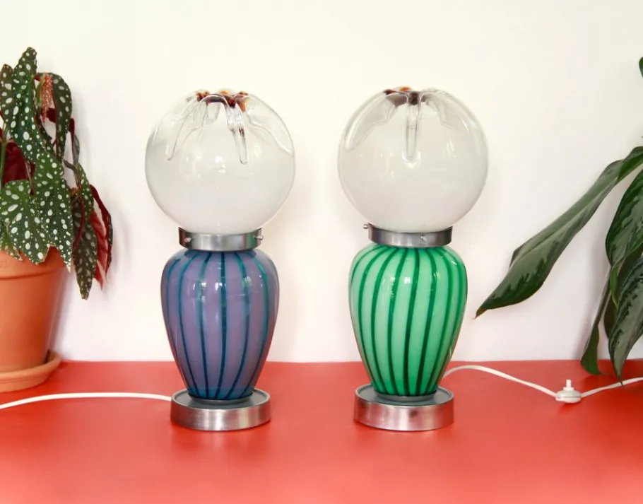 Discount Pamono Space Age Murano Swirl Table Lamps from Mazzega, Italy, 1970s, Set of 2