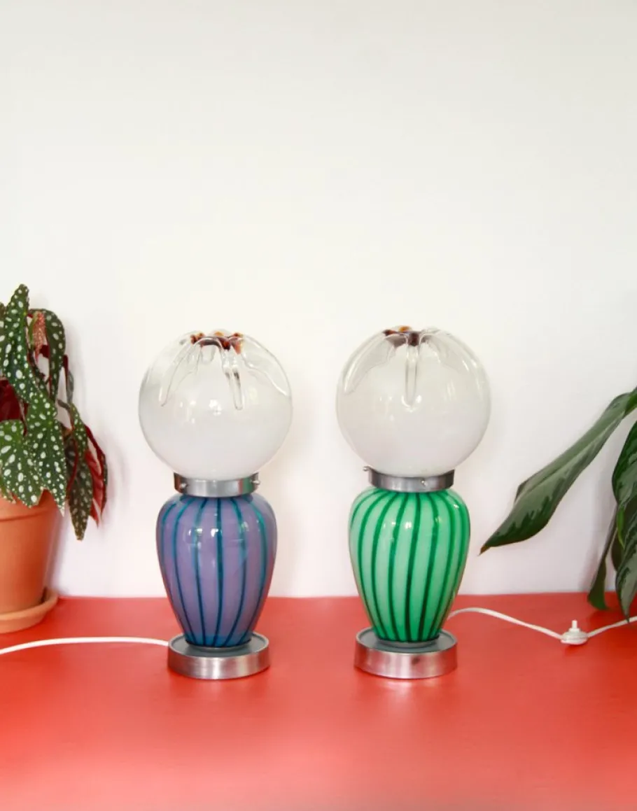 Discount Pamono Space Age Murano Swirl Table Lamps from Mazzega, Italy, 1970s, Set of 2