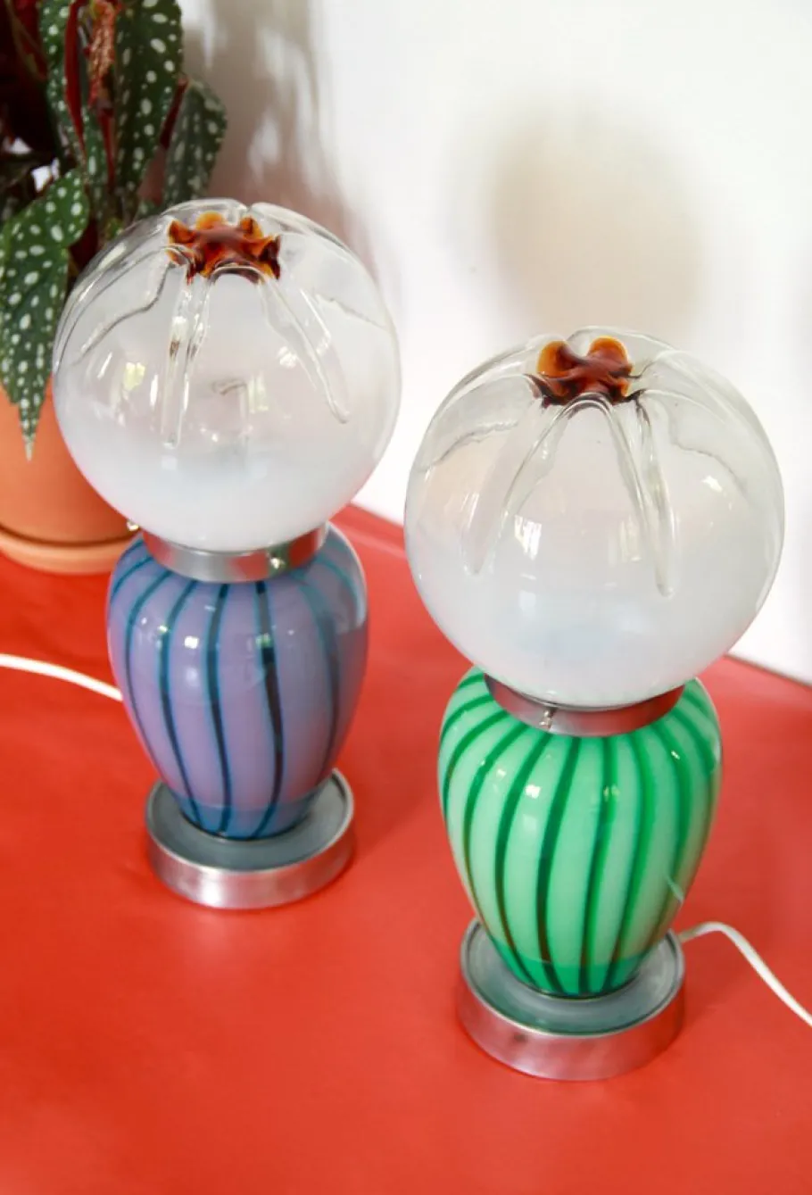 Discount Pamono Space Age Murano Swirl Table Lamps from Mazzega, Italy, 1970s, Set of 2