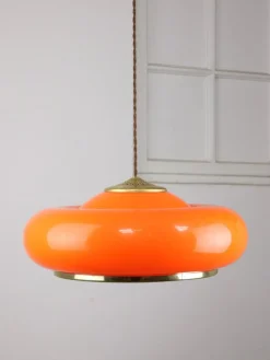 New Pamono Space Age Orange Brass and Acrylic Glass Pendant Lamp, 1970s